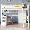 Bunk Bed, with Fall Protection Rail, with Table and Wardrobe, Ample Storage Space, with Four-Step Ladder, Pine+MDF+Plywood, White+Natural, 90x200cm