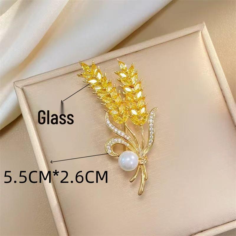 

Douyin Trendy Double-Headed Wheat Ear Brooch with Faux Mother-of-Pearl for Women s Suit Shirt