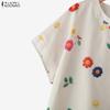 ZANZEA Women Casual Round Neck Floral Print Summer Short Sleeve Blouse