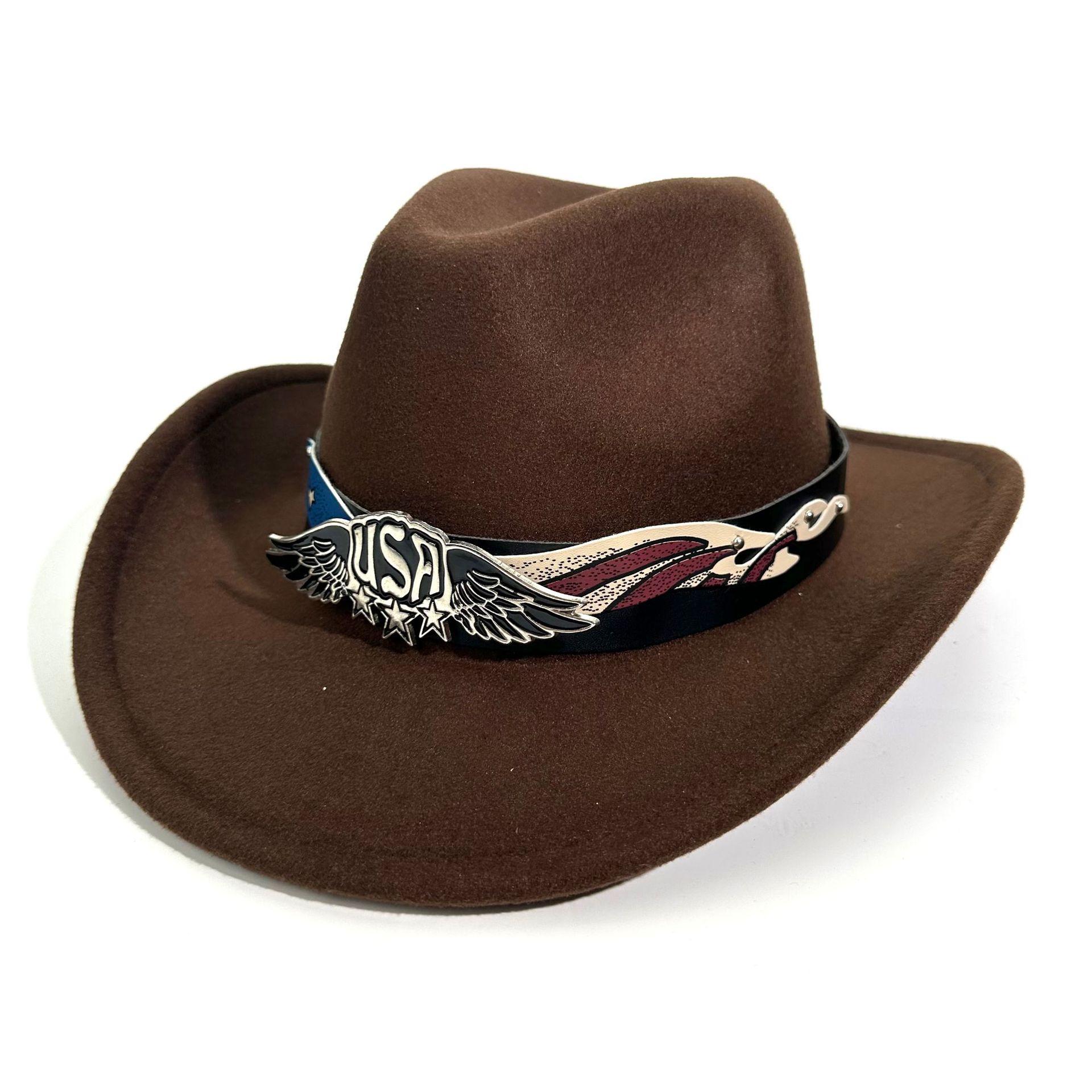 

2026 Hot-selling European and American New Western Cowboy Gift Hat Fashion Roll-brim Jazz Hat Ethnic Style Top Hat M 56-58cm кавовий