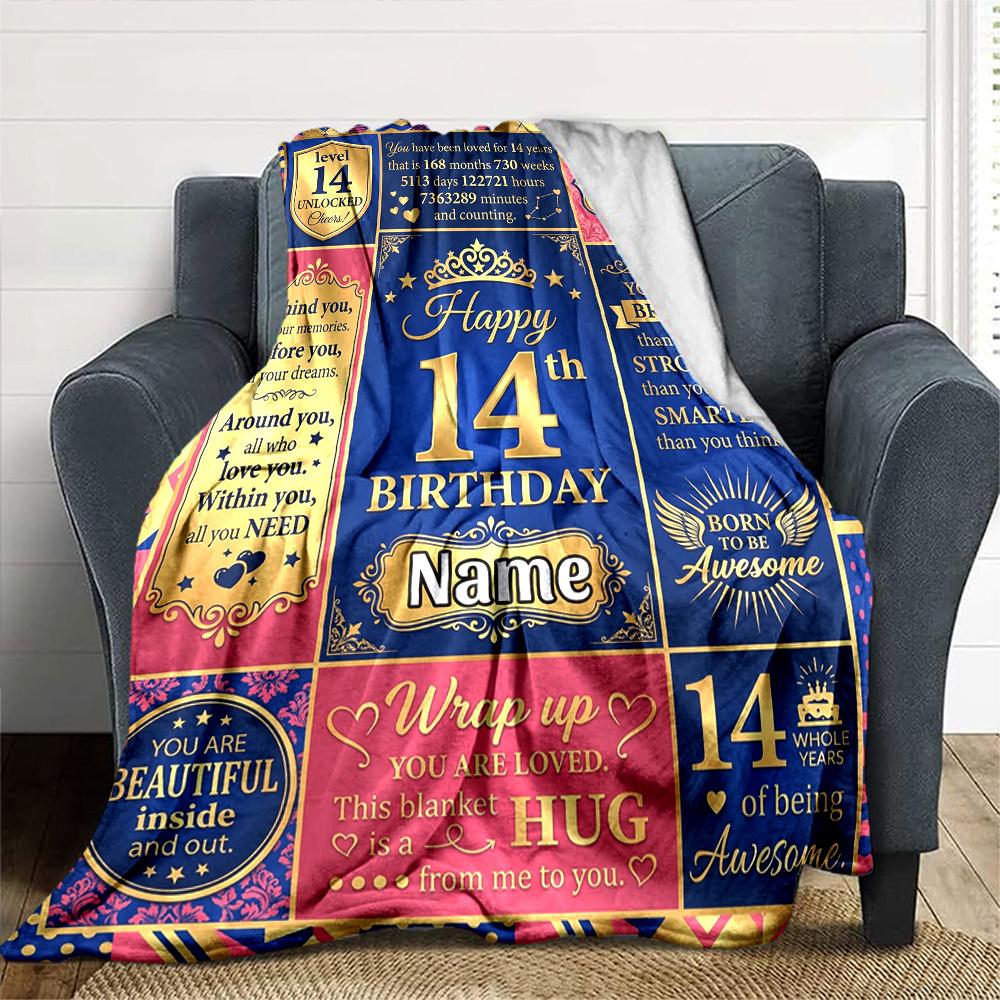 14Th Birthday Celebration Personalized Name Flannel Blankets Are Versatile Serving As Bed Blankets Office Shawls And For Home And Outdoor Camping
