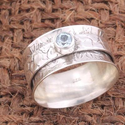 Kék Topáz Forgó gyűrű, Meditációs gyűrű, Forgó gyűrű, Kézzel készített gyűrű, 925 ezüst gyűrű, Unisex ajándék