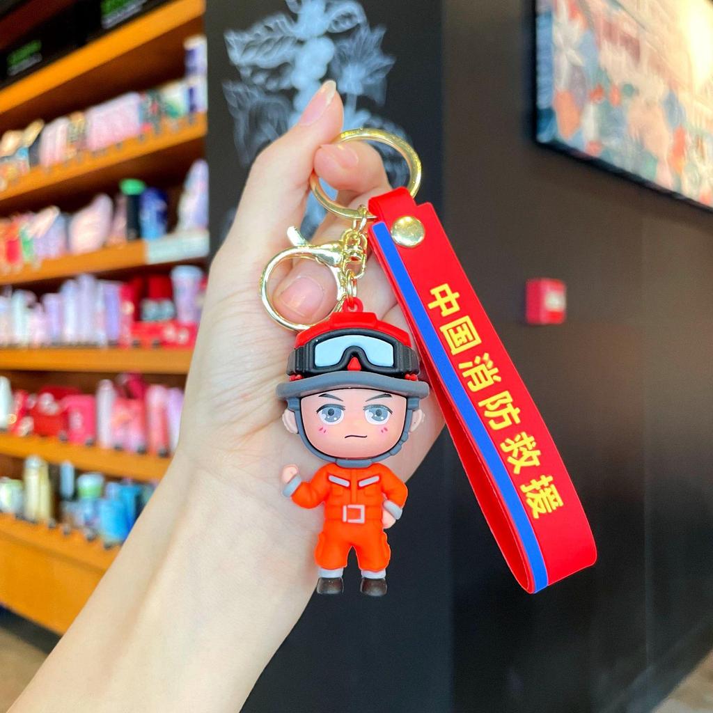 Firefighter Keychain: Cute 3D Traffic Police Pendant, Fashionable Event Gift