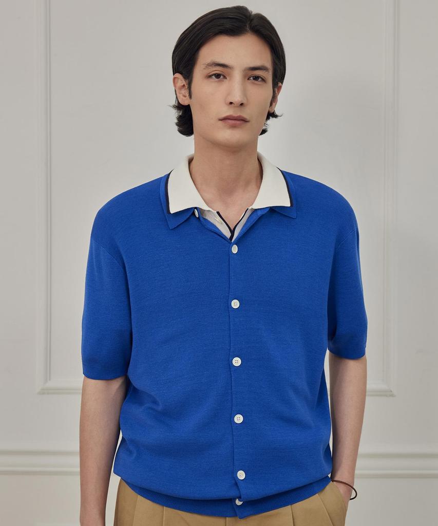 Theknitcompany Reese'S Silk Polo Cardigan - Lapis Blue