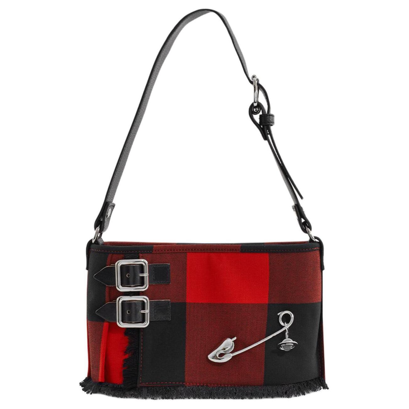 

VIVIENNE WESTWOOD Anglomania Adjustable Strap Plaid Design Initial Cut Wool Tote Shoulder Bag Women Bags Red Black 41010067UW00R3REDBLACK Basic Set (Bag+Dust Bag)