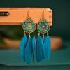 Bohemian Vintage Long Round Winding Feather Earrings for Women Ethnic Simple Elegant Dangle Earring Female Vacation Jewelry