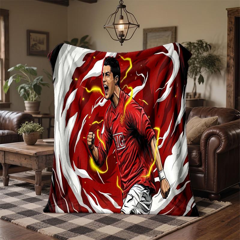 Coperta Morbida e Calda in Flanella con Stampa di Cristiano Ronaldo, Coperta da Divano/Letto per Casa, Ufficio, Camera da Letto