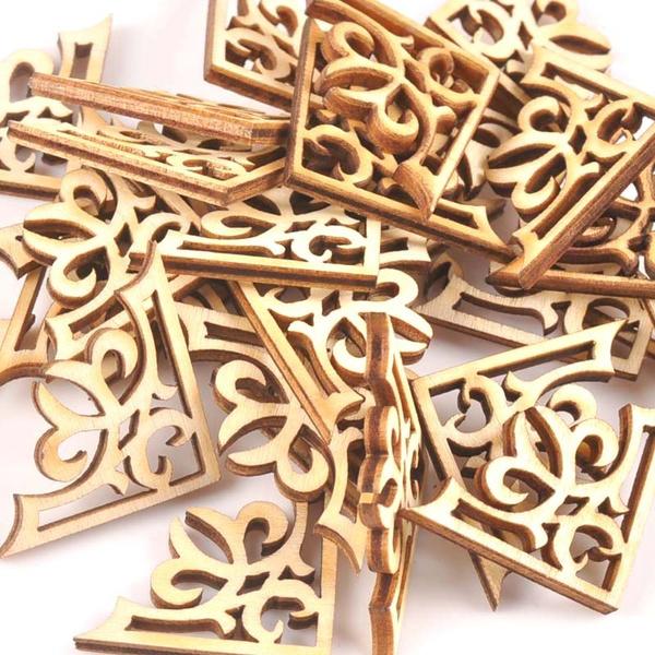 50pcs Wooden Ornament Book Corner Protector DIY Crafts Home Decoration Box Book Scrapbook Album Corner Wood Slices