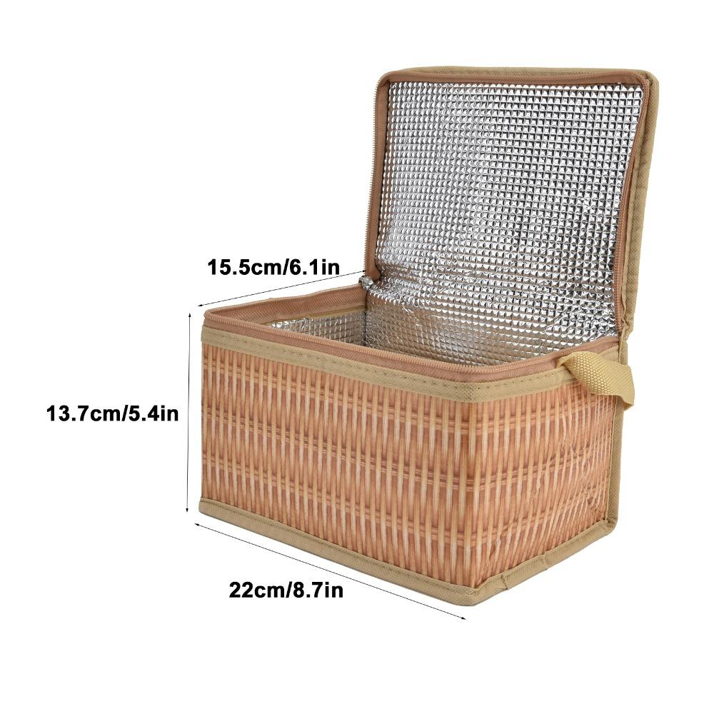 Wicker Pattern Insulated Lunch Bag 22x15.5x13.7cm large capacity Wicker Pattern Lunch Tote Reusable Lunch Box Bag Picnic