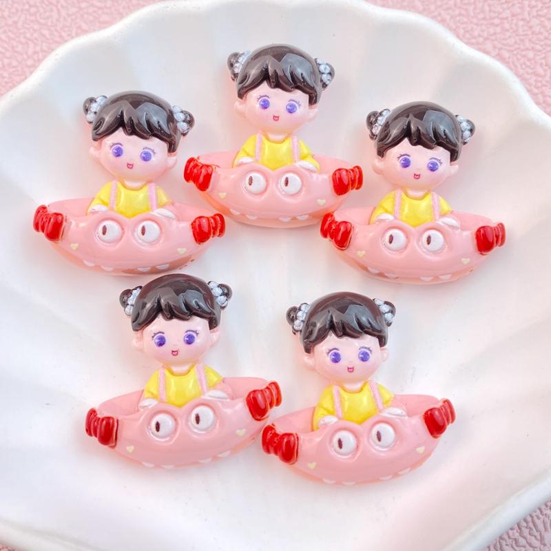 6/12Pcs New Cute Cartoon Little Boy, Girl Riding a Bike Series Flat Back Ornament Jewelry Bows Accessories