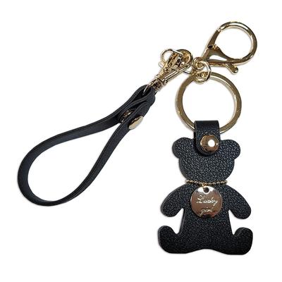 [byDream] Beer Sleutelhanger, Beer Tasbedel, Kunstleer, Handgemaakte Sleutelhanger, Rugriempje, Beer Sleutelring (Zwart)