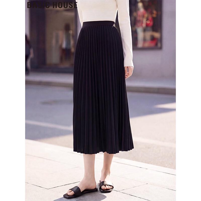 

Basic House Black Pleated A-Line Midi Skirt M