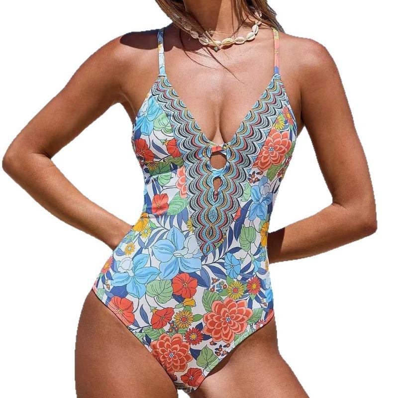 European and American New One-piece Swimsuit Women's Sexy Deep V Suspender Tight Hollow One-piece Swimsuit Women