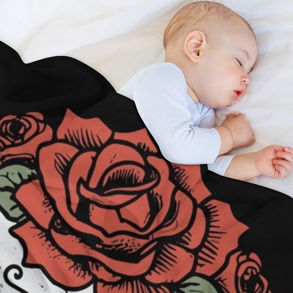 Sugar Skull with Roses Throw Blanket Anime Soft Plush Plaid Sofa Bed Valentine Gift Ideas Blankets