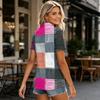 Women Casual Polo Shirt Short Sleeve Loose Fit Button Down Plaid Pattern Lightweight Top for Everyday Wear