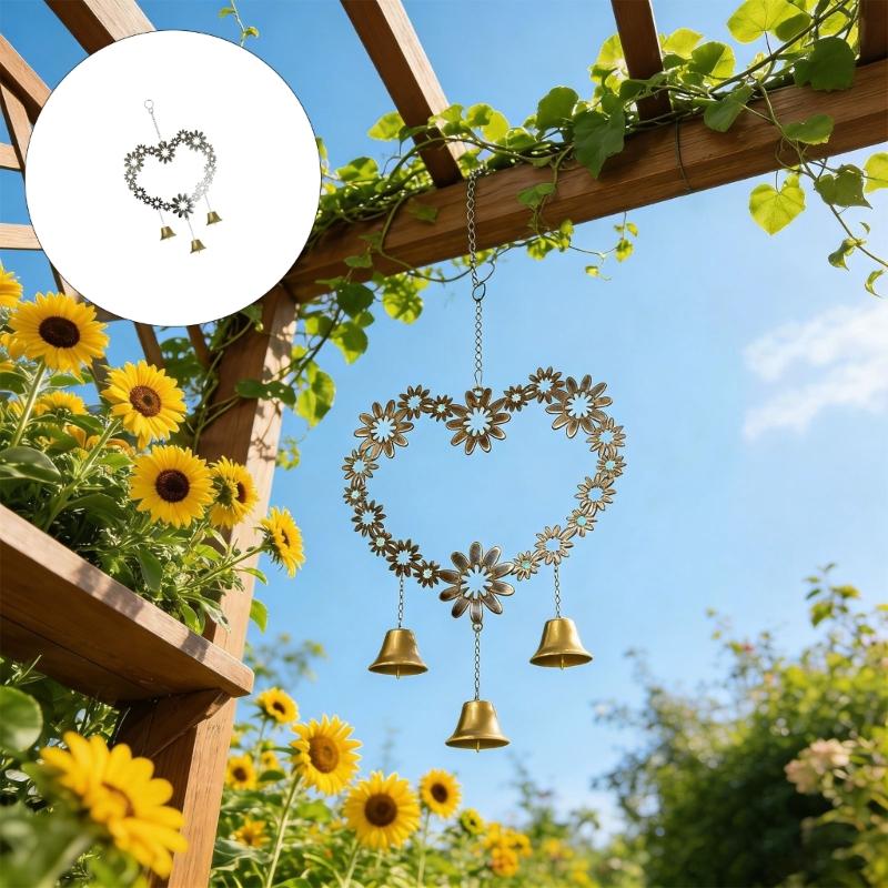 Elegant Love Wind Chimes For Exterior Decoration Displaying Iron Floral Heart Shape Wind bells Valentines Day Gift