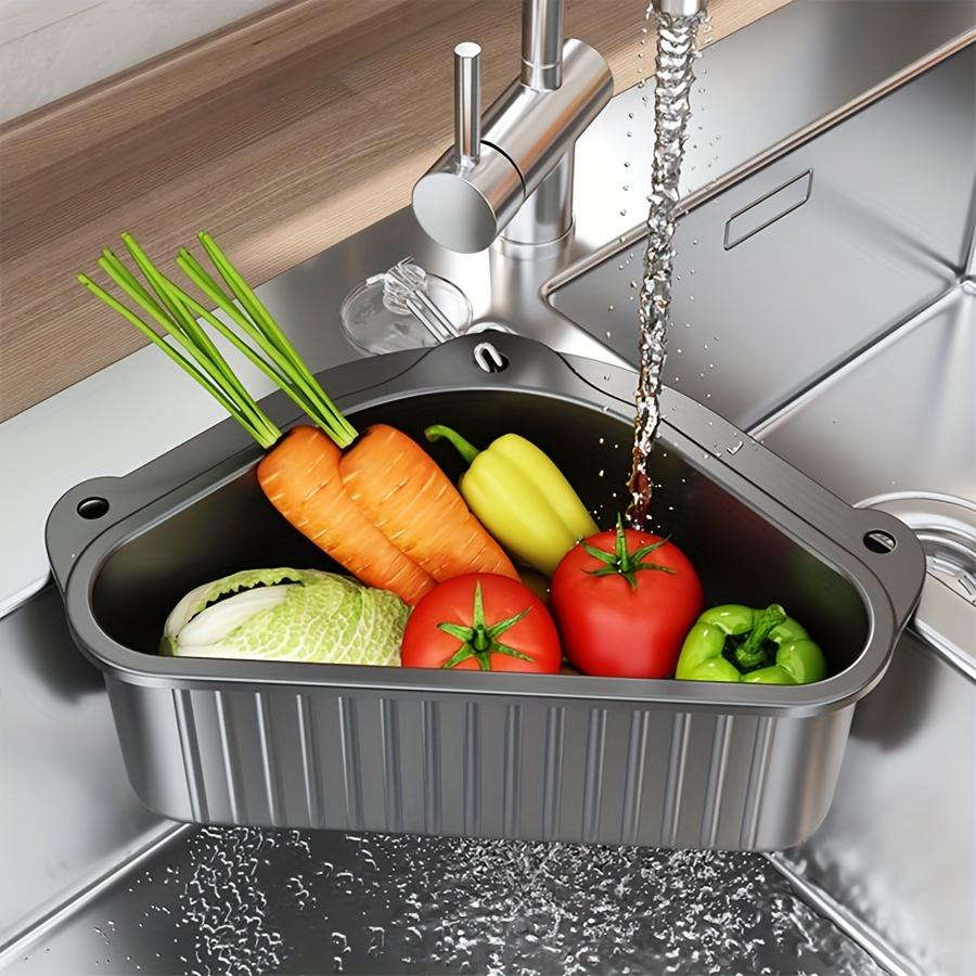 Triangular Sink Filter Basket with Suction Cups - Versatile Kitchen and Bathroom Storage Box for Food Drainage, Soap Storage - Perfect for Vegetables