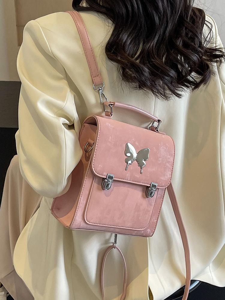 Schoolbag French Backpack Women's Backpack 1011 New Fashion Solid Color Textured School Bag Student Handbag Travel Commuter