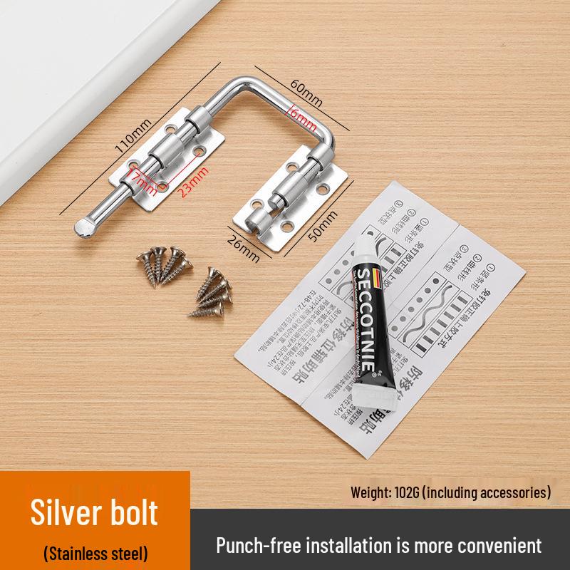 90-Degree No-Drill Anti-Theft Door Lock, Thickened Stainless Steel Latch with Fixing Buckle