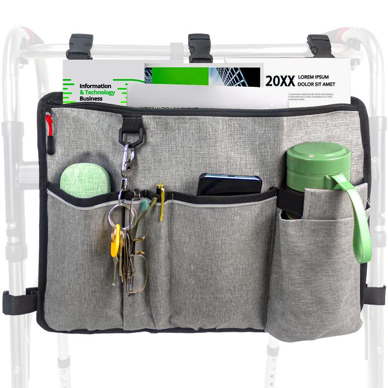 Wheelchair Side Armrest Bag Wheelchair Storage Bag Reflective Strip Magic Tape Hanging Bag Baby Cart Side Bag Walker Pouch