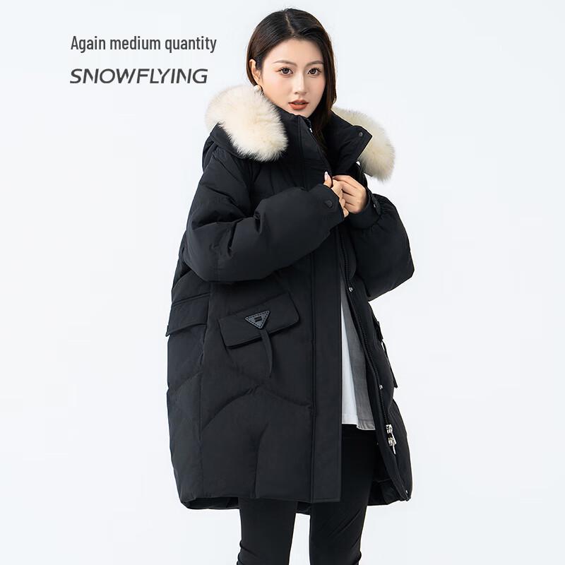 SNOWFLYING Women's Long Fox Fur Collar Down Jacket