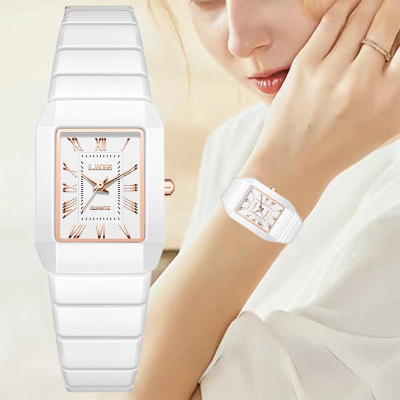 Kreative quadratische Uhr Damen Mode Wasserdicht Damen Quarz Uhr Lässig Sport Keramik Armband Armbanduhren Für Damen
