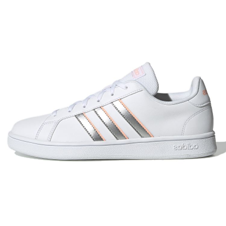 Adidas Neo Grand Court Base Non-Slip Low-Top Skate Shoes Women Sneakers White Silver Pink EG5949