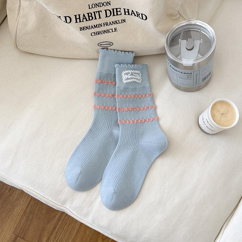 

Женские осенние новые милые кружевные носки-трубы без косточек с кружевом в тон 1 pair синий