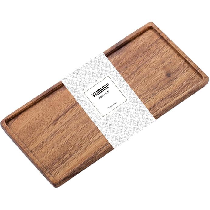 Mini Wooden Serving Platter, Small Wood Serving Tray for Tea/Coffee (Acacia Wood, S) 10  x 4.6  x 0.6