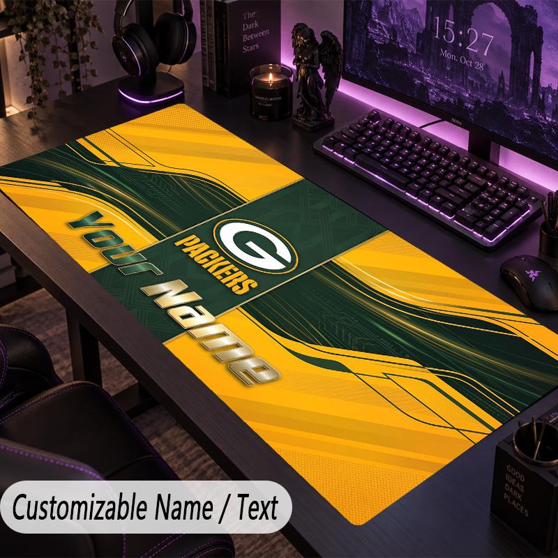 Duża Podkładka pod Myszę Green Bay Packers Tekst z Imieniem Personalizowana Mata na Biurko Antypoślizgowa Podkładka do Gier