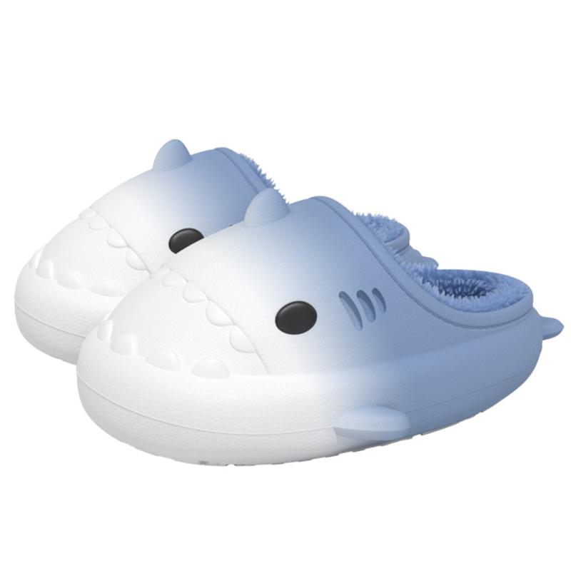 Fashion Smile Plush Lining Bag Heel Cotton Slippers EVA Linght Warm Indoor Cotton Slippers Gradient Shark Furry Slippers For Mens Womens