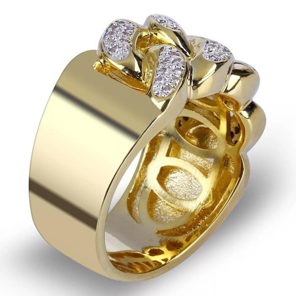 18k Gold Plated Diamond Open Ring for Men Stylish Watch Band Finger Ring European American Trendy Jewelry