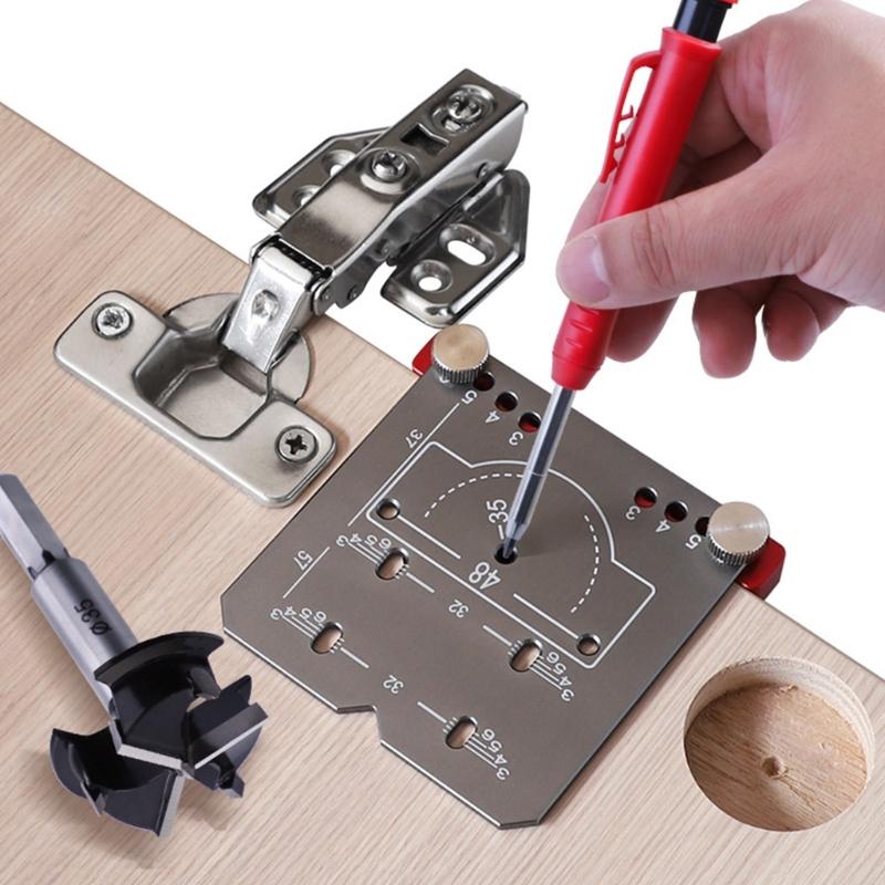 Woodworking Concealed Hinge Jig Kits 35mm Hinge Hole Template Jig Woodworking Drilling Locator Hole Cutter Guide