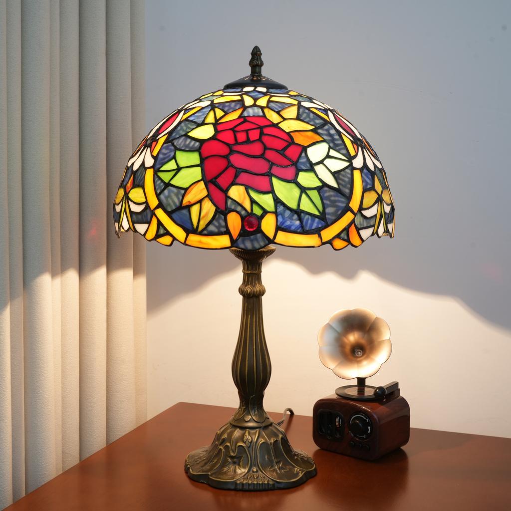 Village Garden Style Stained Glass Lamp Bedroom Table Lamp Reading Desk Light for Bedside Living Room Office Dormitory Decor 12“