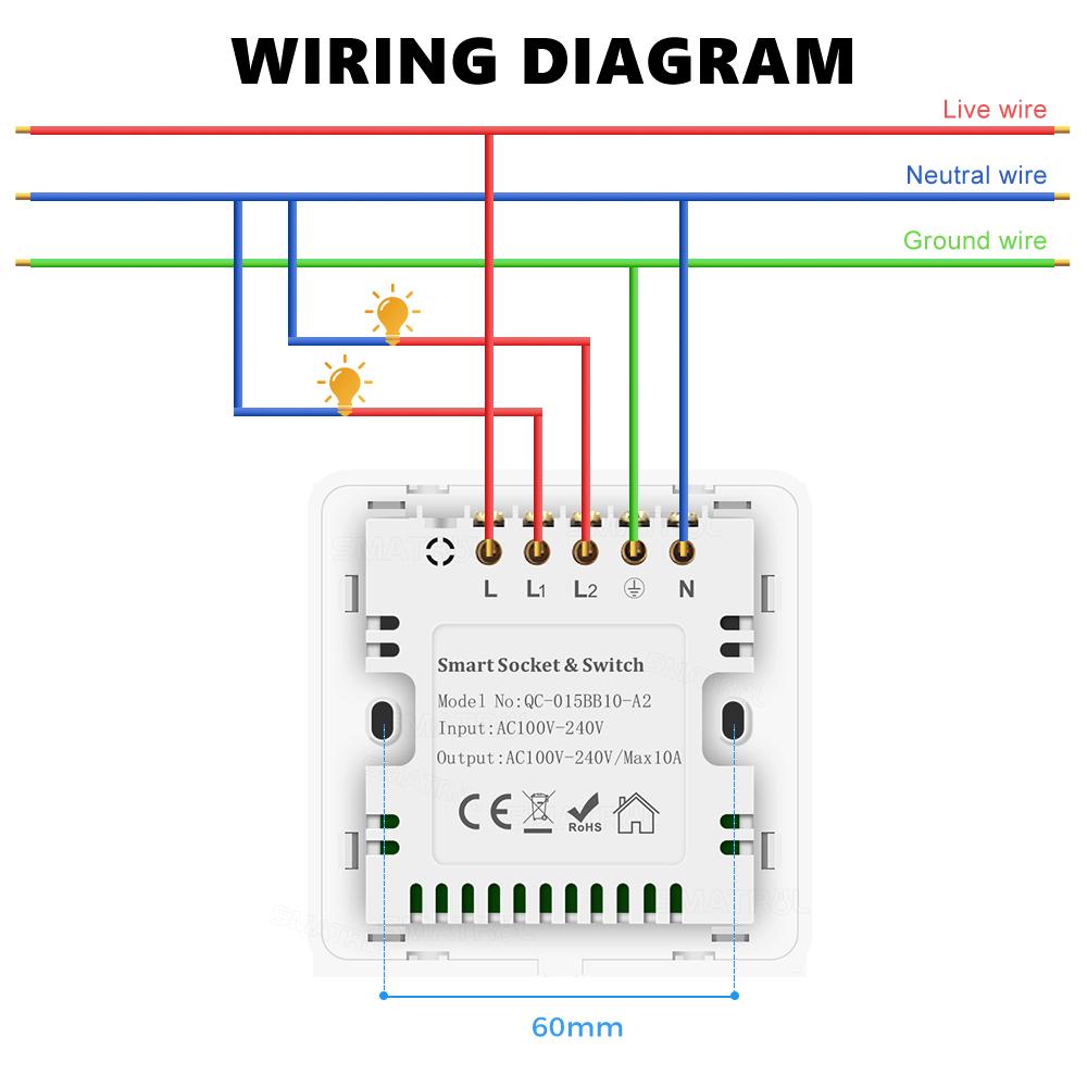 Tuya Wifi Wall Smart Socket 2gang Switch Light Touch Us Eu Uk Plug Tempered Glass Timing Electrical App For Google Home Alexa