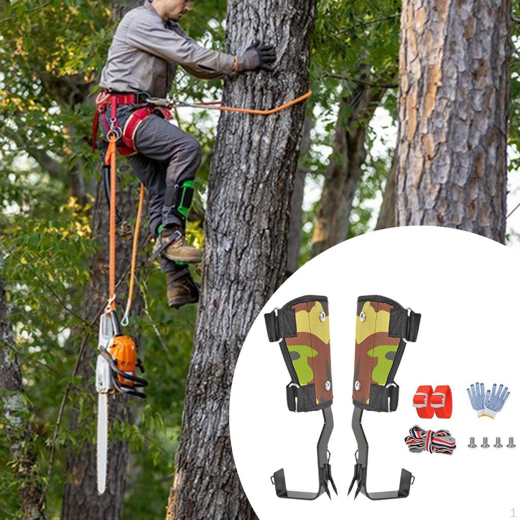 Tree Climbing Spikes Professional Fall Protection Wide Pedal W/ Ankle Straps Gear for