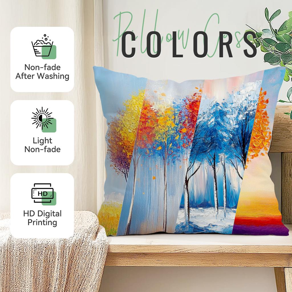 Oil Painting Sunset Forest Pillowcase Bedroom Sofa Cushion Cover 100% Polyester Living Room Cushion Pillowcase Home Decor