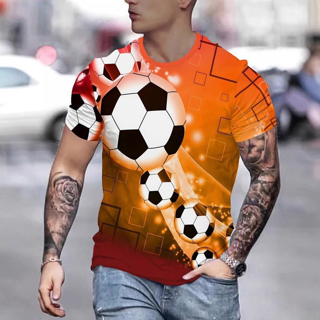 Sommer Rundhals 3D Fußballmuster Druck Top Modische Lässige Kurzarm Herren T-Shirts