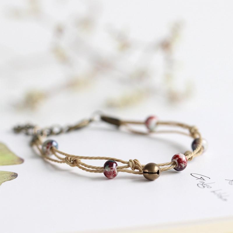 Ethnic Style Colorful Fashion Ceramic Bracelet Simple Vintage Handmade Woven Adjustable Bracelet Jewelry Accessories Gifts