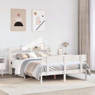Vidaxl Bed Frame Without Mattress, White, 140X200 Cm, Solid Pine Wood