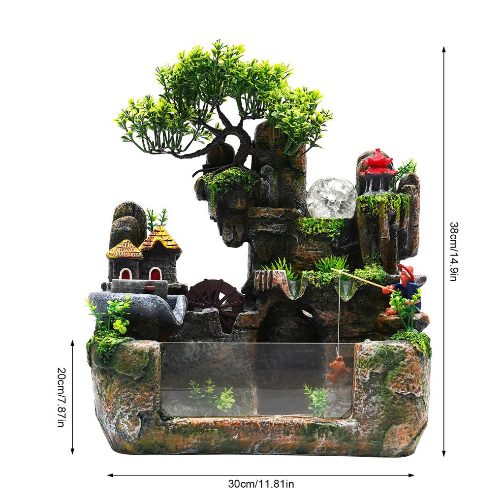 Tabletop Fountain Resin Indoor Home Decoration, 12LED Color Lights Waterfall Fountain 110V Desktop Fountain, with Atomizer