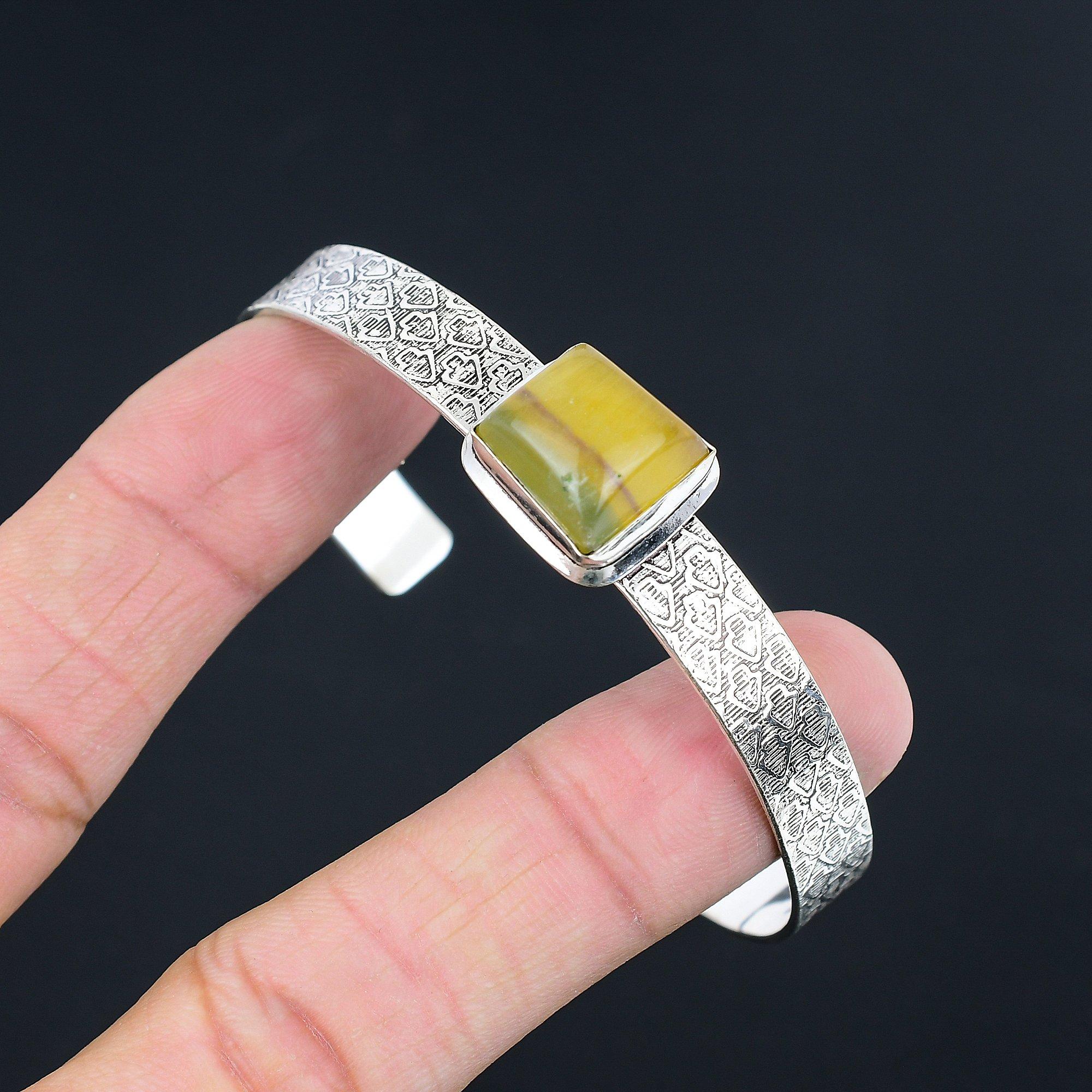 

Square Multi Fluorite Stone 925 Silver Mother Wedding Birthday Trendy New Bangle Adjustable
