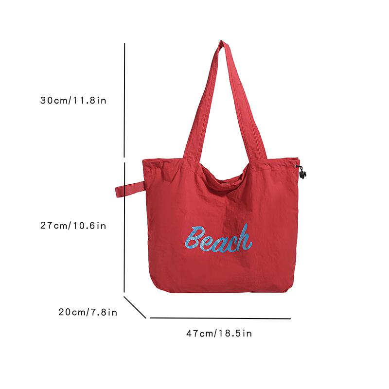 Women's String Tote Bag Canvas Totes Letters Portable Shoulder Bag Casual Beach Bag Large Capacity Shopping Handbag