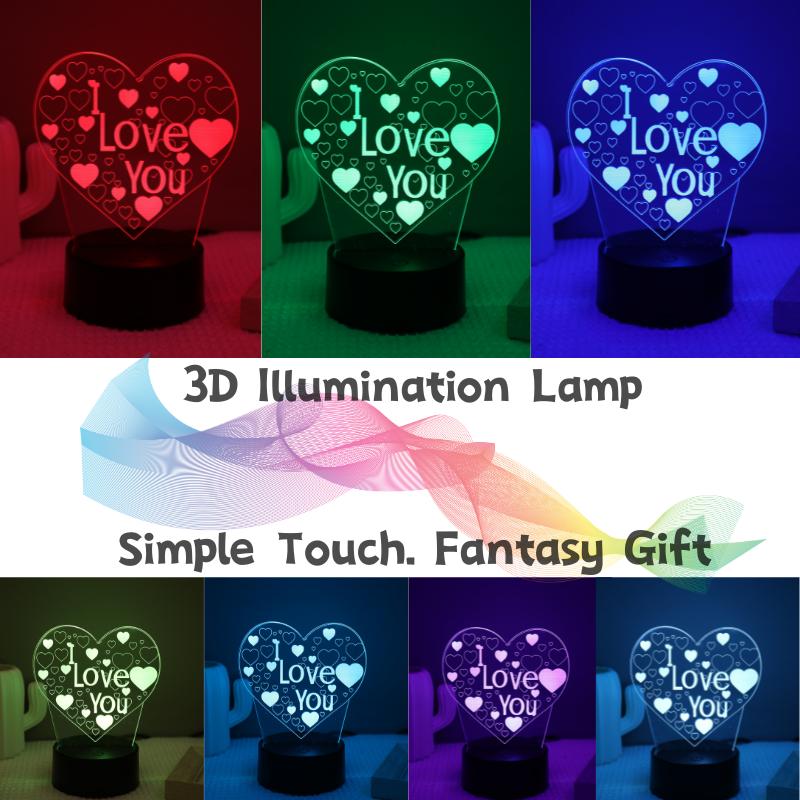 Heart 3D Acrylic Kids Bedside Table Lamp LED I Love You 7 Colors Touch Night Light Girlfriend Valentine's Day Birthday Gift