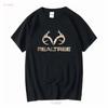 T-shirt Unisex Realtree 100% Cotone Nera Con Logo Mimetico Scegli Taglia Lavaggio Vintage Elegante Leggermente Casual Moda