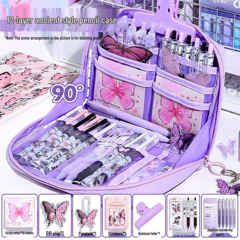 12-Layer Cute Cartoon Pencil Case for Girls - Perfect for Elementary and Junior High Students