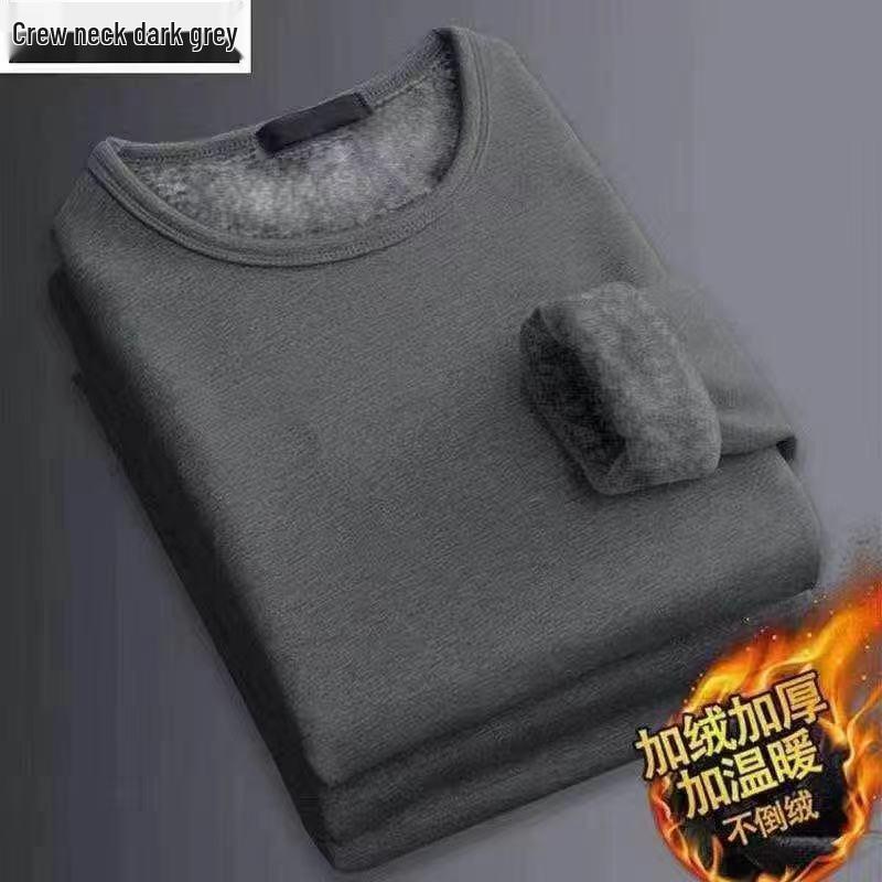 Heren Fleecegevoerd Dik Warm T-shirt met Lange Mouwen, Ronde Hals, Plus Size, Herfst Winter Basislaag.