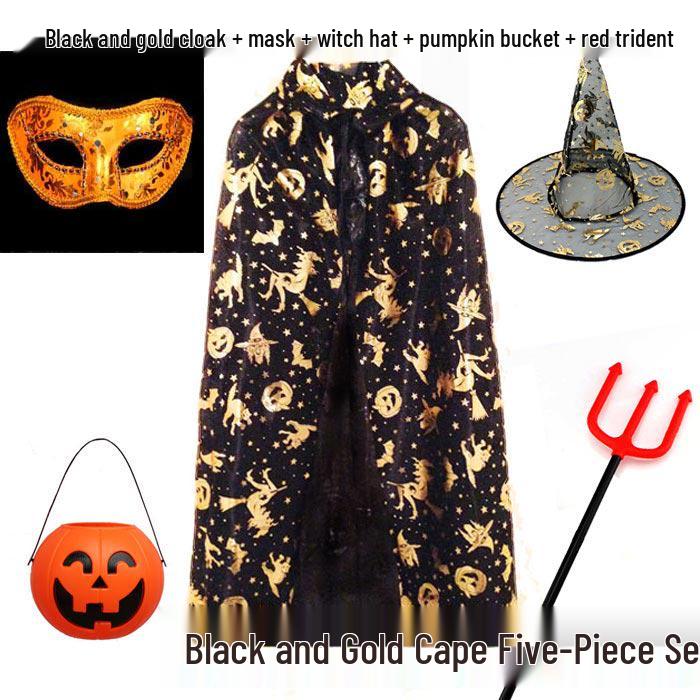 Pumpkin Cape Magician Costume Set for Adults & Kids - Witch, Wizard, or Performance Cloak for Halloween & Christmas