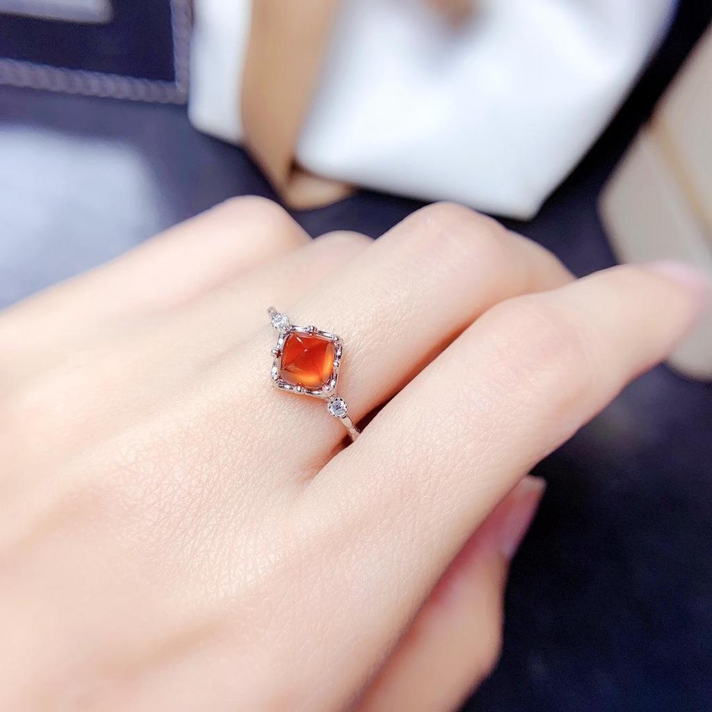Sugar Tower Cut Fanta Garnet Ring: Unique Orange-Yellow Gem Women's Ring with Open Design