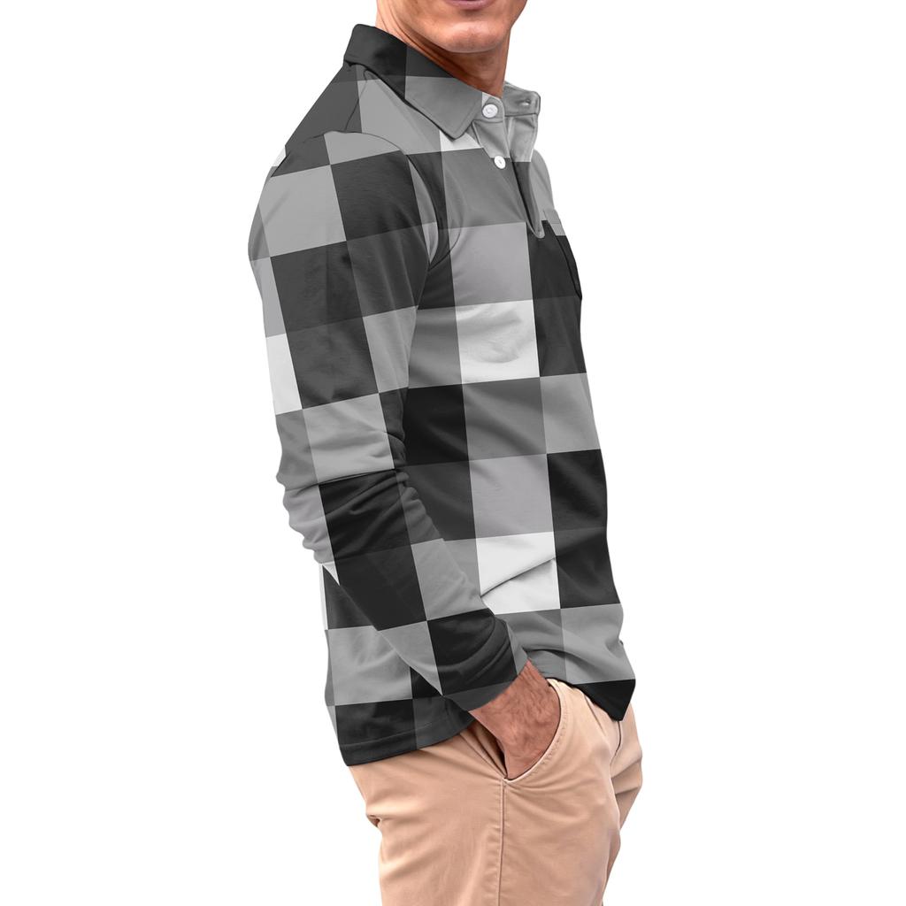 Men's Long-sleeved Collared Button-down Pocket Casual Top